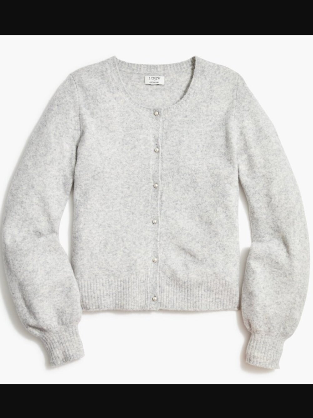J. Crew Puff-Sleeve Cardigan Sweater In Extra-Soft Yarn Wool Heather Platinum